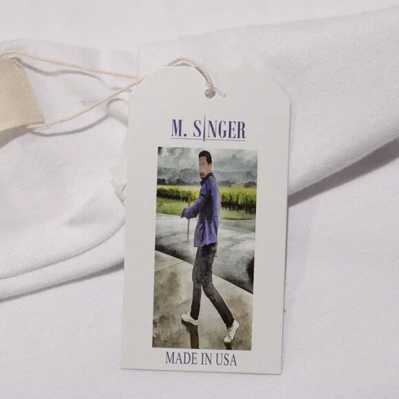 M. Singer NWD Long Sleeve T-Shirt Size XL in Solid White 100% Cotton - Picture 2 of 10